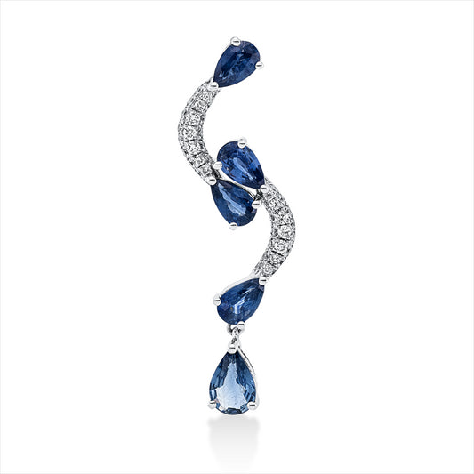Anhänger 18 kt WG, mit Öse, 46 Brill. 0,20 ct, TW-si, 1 Saphir 0,38 ct blau, 4 Saphire 1,02 ct blau