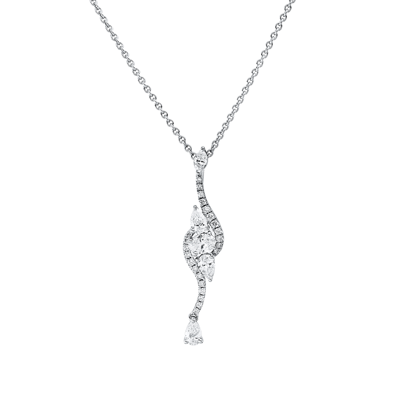 Anhänger 18 kt WG, mit Öse, 5 Fant-Schl. 0,50 ct, TW-vsi, 23 Brill. 0,10 ct, TW-si