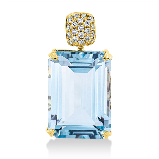 Anhänger 18 kt GG, mit Öse, 22 Brill. 0,13 ct, TW-si, 1 Topas 9,30 ct sky blue
