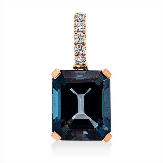 Anhänger 18 kt RG, mit Öse, 5 Brill. 0,12 ct, TW-si, 1 Topas 7,40 ct Lond. blue