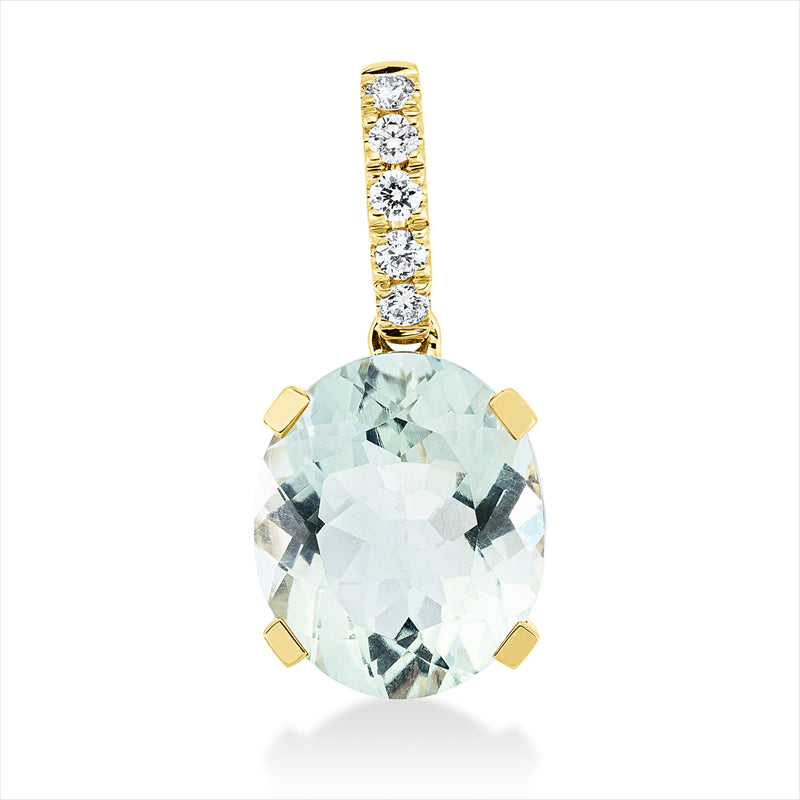 Anhänger 18 kt GG, mit Öse, 5 Brill. 0,13 ct, TW-si, 1 Amethyst 4,40 ct grün