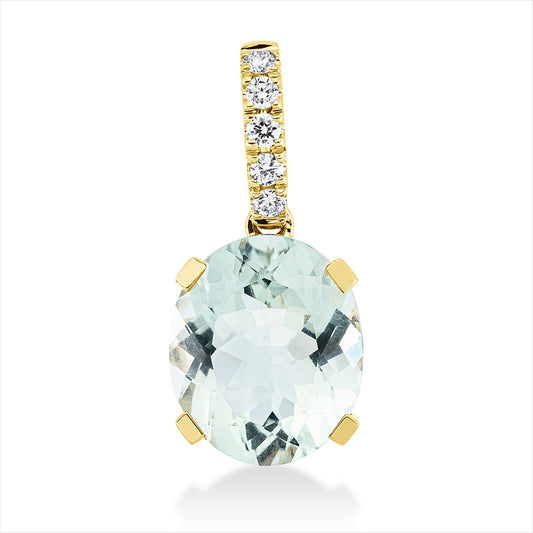 Anhänger 18 kt GG, mit Öse, 5 Brill. 0,13 ct, TW-si, 1 Amethyst 4,40 ct grün