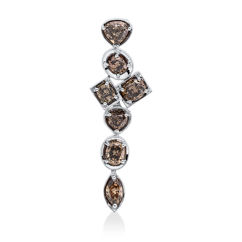 Anh 18 kt WG, 3 Ov 1,30 ct, 1 Cu 0,42 ct, 1 Nav. 0,35 ct, 1 Herz. 0,36 ct, 1 Fan-Schl. 0,35 ct, braun