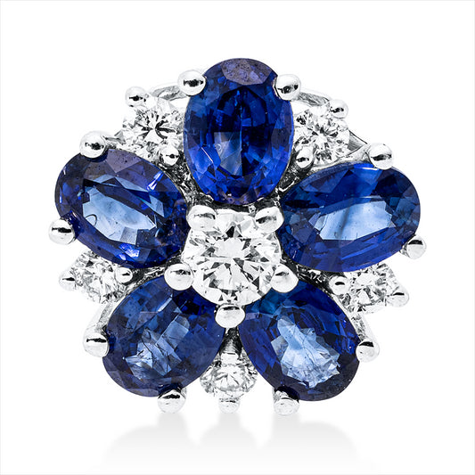 Anhänger 18 kt WG, 1 Brill. 0,08 ct, TW-si, 5 Brill. 0,09 ct, TW-si, 5 Saphire 1,08 ct blau