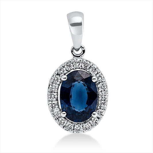 Anhänger 18 kt WG, mit Öse, 20 Brill. 0,15 ct, W-si, 1 Saphir 0,90 ct blau