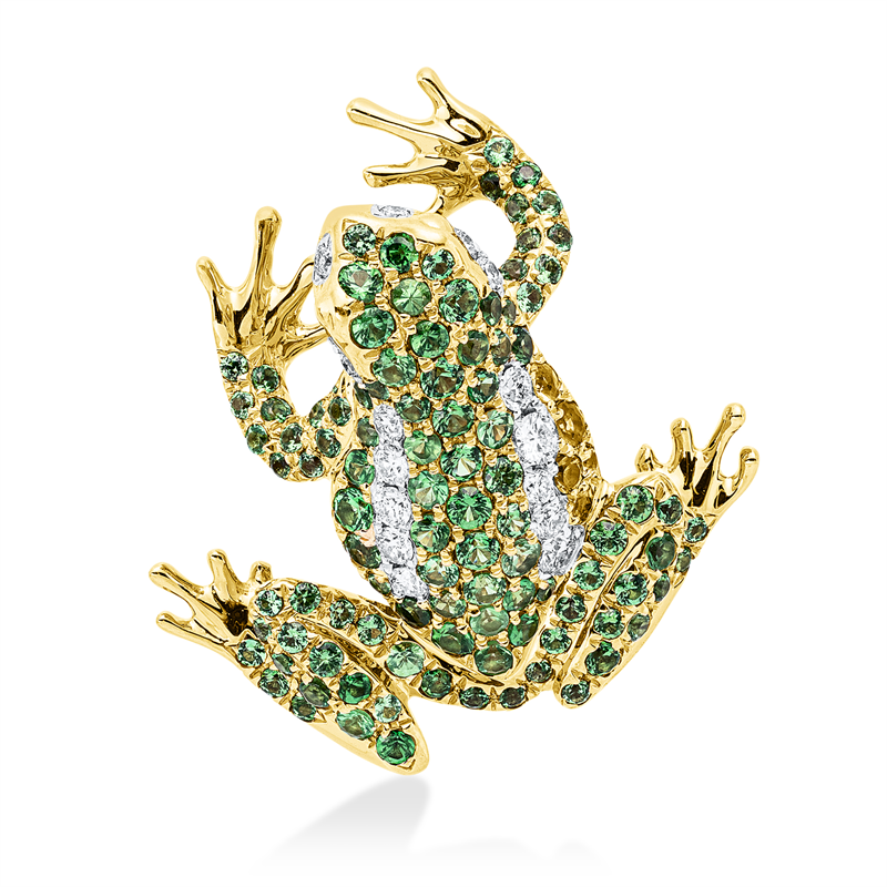 Anhänger 18 kt GG+WG, 16 Brill. 0,16 ct, TW-vsi, 109 Tsavorith 1,08 ct grün