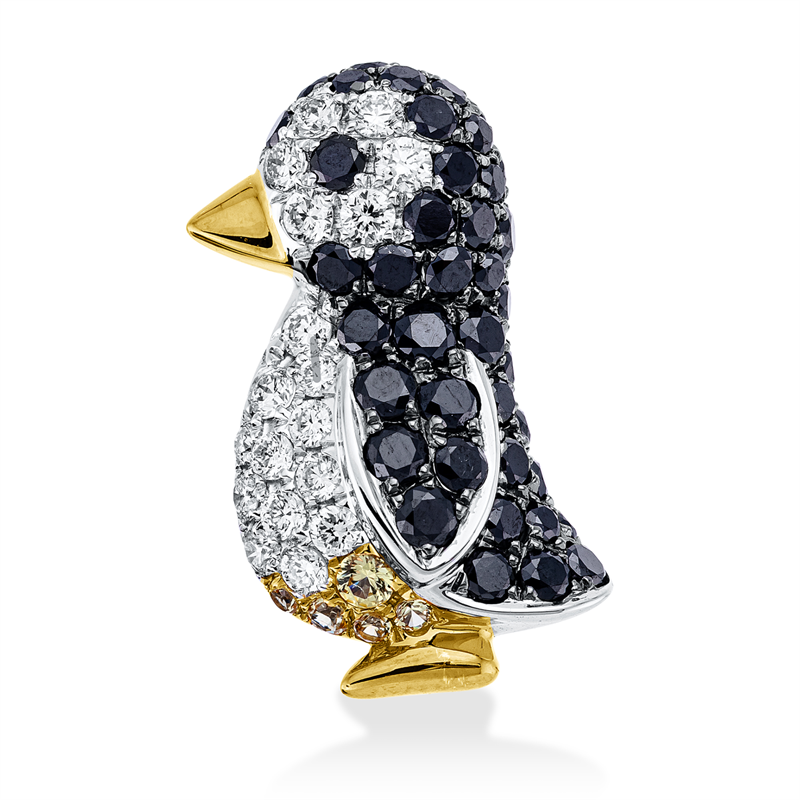Anhänger 18 kt WG+GG, 18 Brill. 0,19 ct, TW-vsi, 41 Brill. 0,59 ct, schwarz, 5 Saphire 0,05 ct gelb