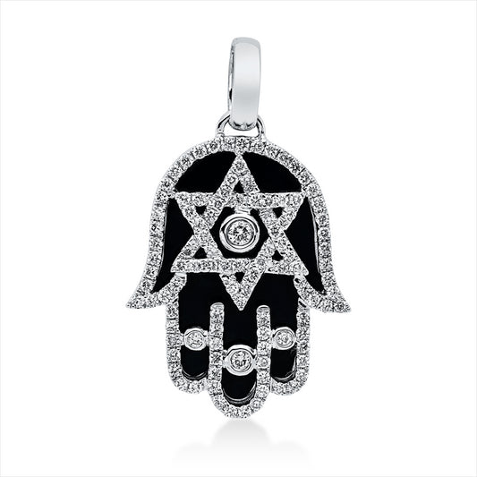 Anhänger 18 kt WG, mit Öse, 2 Brill. 0,04 ct, TW-si, 103 Brill. 0,52 ct, TW-si, 1 Emaille schwarz