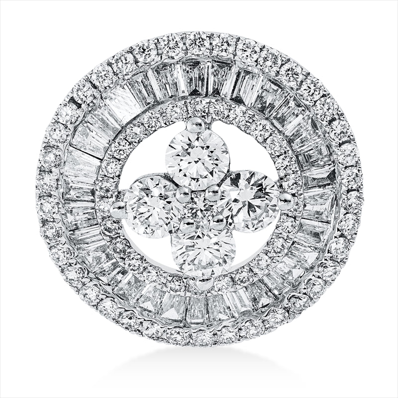 Anhänger 18 kt WG, 4 Brill. 0,53 ct, TW-vsi/si, 32 Trap. 0,56 ct, TW-vsi/si, 65 Brill. 0,43 ct, TW-vsi/si