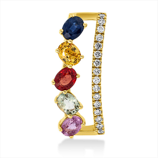 Anhänger 18 kt GG, 16 Brill. 0,12 ct, TW-si, 5 Saphire 1,29 ct multicolor