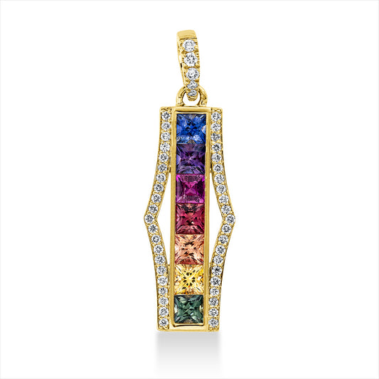 Anhänger 18 kt GG, mit Öse, 47 Brill. 0,25 ct, TW-si, 7 Saphire 1,30 ct multicolor