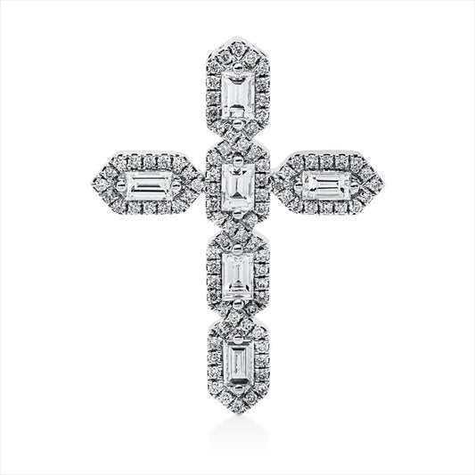 Anhänger 18 kt WG, 6 Bag. 0,62 ct, TW-si, 88 Brill. 0,32 ct, TW-si
