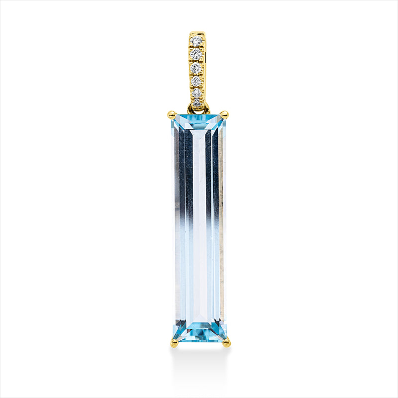 Anhänger 18 kt GG, mit Öse, 6 Brill. 0,05 ct, TW-si, 1 Topas 6,40 ct sky blue