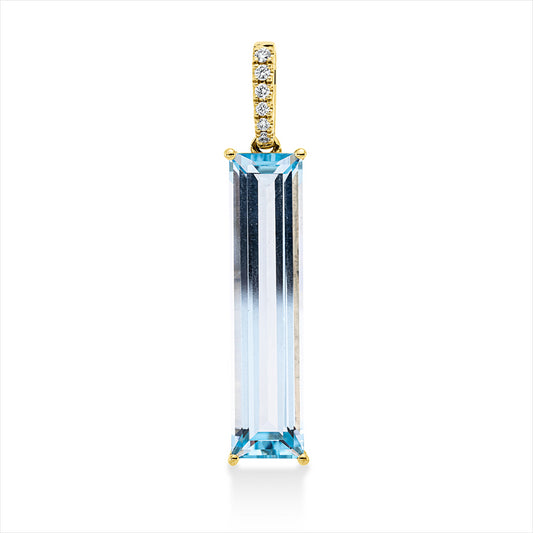 Anhänger 18 kt GG, mit Öse, 6 Brill. 0,05 ct, TW-si, 1 Topas 6,40 ct sky blue