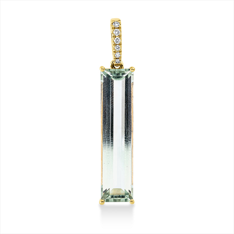 Anhänger 18 kt GG, mit Öse, 6 Brill. 0,05 ct, TW-si, 1 Amethyst 5,30 ct grün