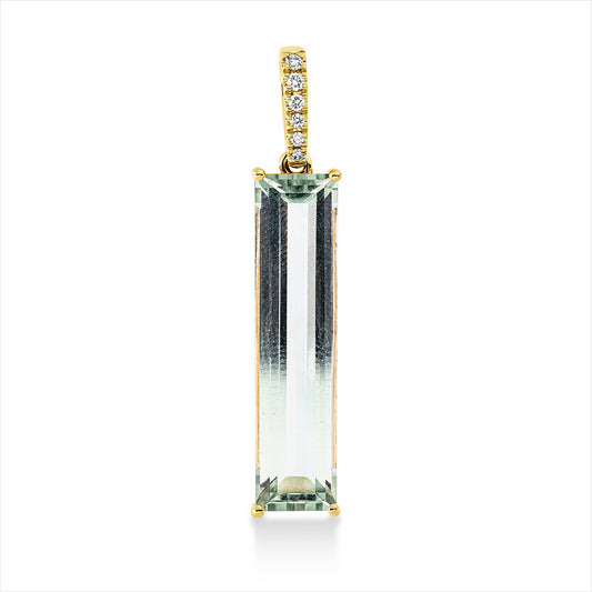 Anhänger 18 kt GG, mit Öse, 6 Brill. 0,05 ct, TW-si, 1 Amethyst 5,30 ct grün