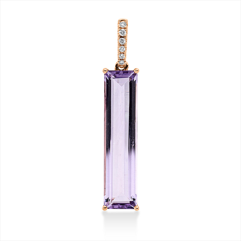 Anhänger 18 kt RG, mit Öse, 6 Brill. 0,05 ct, TW-si, 1 Amethyst 5,20 ct pink