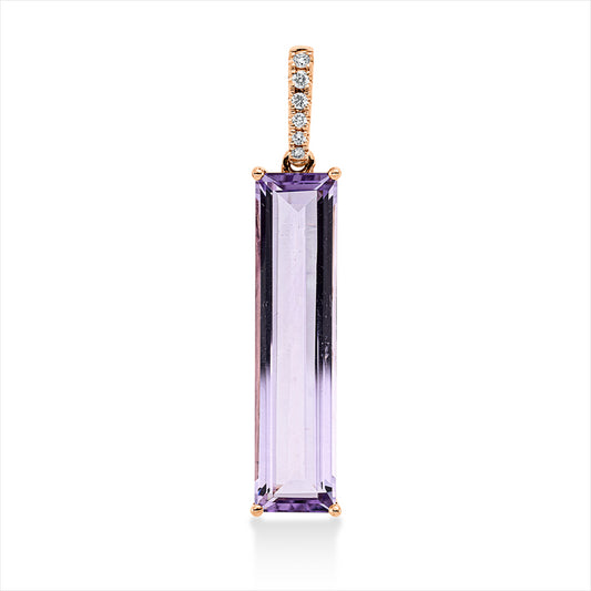 Anhänger 18 kt RG, mit Öse, 6 Brill. 0,05 ct, TW-si, 1 Amethyst 5,20 ct pink