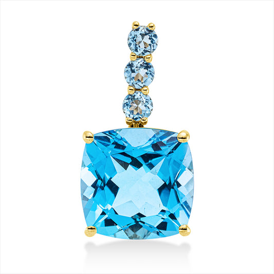 Anhänger 18 kt GG, 1 Topas 7,60 ct blau, 3 Topase 0,40 ct blau