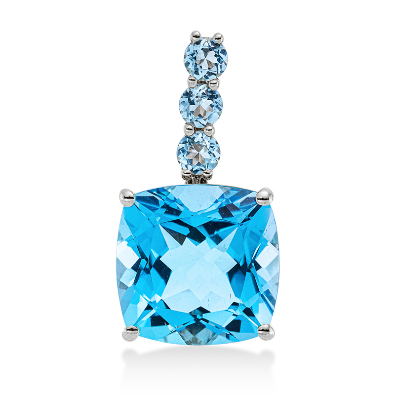 Anhänger 18 kt WG, mit Öse, 1 Topas 7,00 ct blau, 3 Topase 0,40 ct blau