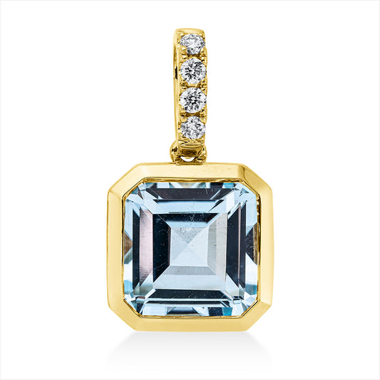 Anhänger 18 kt GG, mit Öse, 4 Brill. 0,10 ct, TW-si, 1 Topas 4,90 ct sky blue