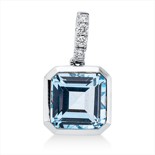 Anhänger 18 kt WG, mit Öse, 4 Brill. 0,10 ct, TW-si, 1 Topas 4,90 ct sky blue