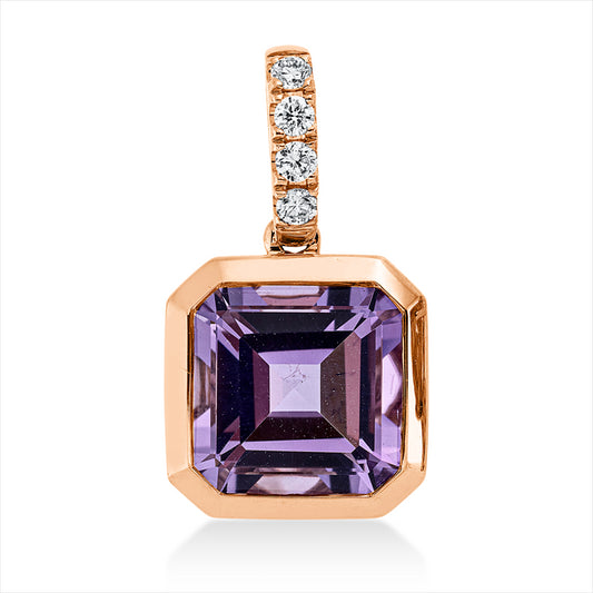 Anhänger 18 kt RG, mit Öse, 4 Brill. 0,10 ct, TW-si, 1 Amethyst 3,70 ct pink