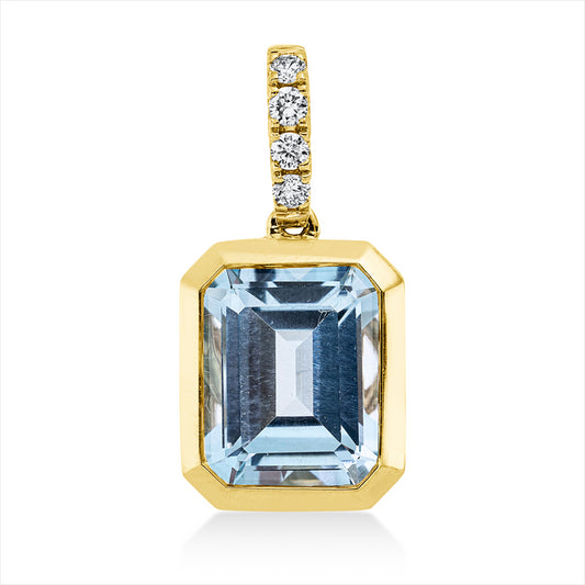Anhänger 18 kt GG, mit Öse, 4 Brill. 0,10 ct, TW-si, 1 Topas 4,30 ct sky blue