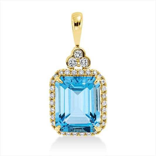 Anhänger 18 kt GG, mit Öse, 33 Brill. 0,22 ct, TW-si, 1 Topas 4,30 ct sky blue