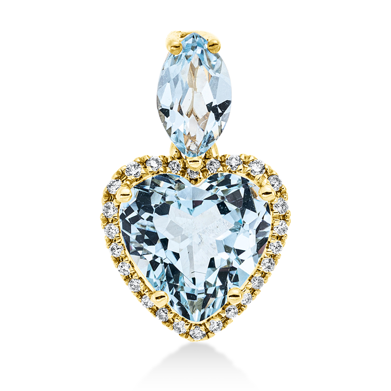 Anhänger 18 kt GG, mit Öse, 26 Brill. 0,10 ct, TW-si, 1 Topas 2,50 ct sky blue, 1 Topas 0,60 ct sky blue