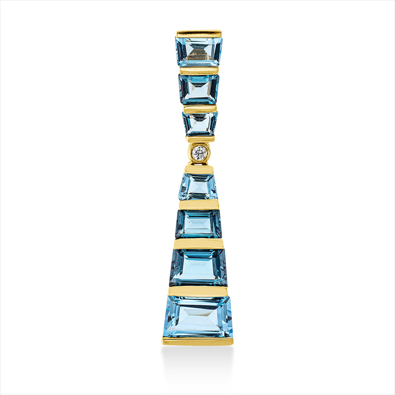 Anhänger 18 kt GG, 1 Brill. 0,02 ct, TW-si, 3 Topase 1,80 ct blau, 4 Topase 1,50 ct Lond. blue