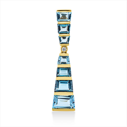 Anhänger 18 kt GG, 1 Brill. 0,02 ct, TW-si, 3 Topase 1,80 ct blau, 4 Topase 1,50 ct Lond. blue