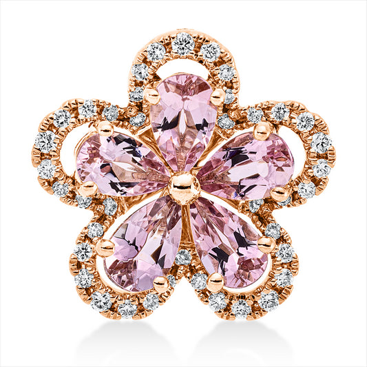 Anhänger 18 kt RG, 40 Brill. 0,15 ct, TW-si, 5 Turmalin 0,90 ct pink