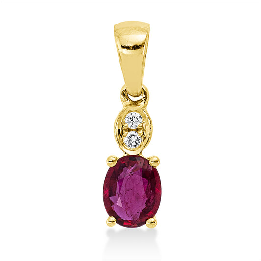 Anhänger 18 kt GG, mit Öse, 2 Brill. 0,02 ct, TW-si, 1 Rubin 0,31 ct rot