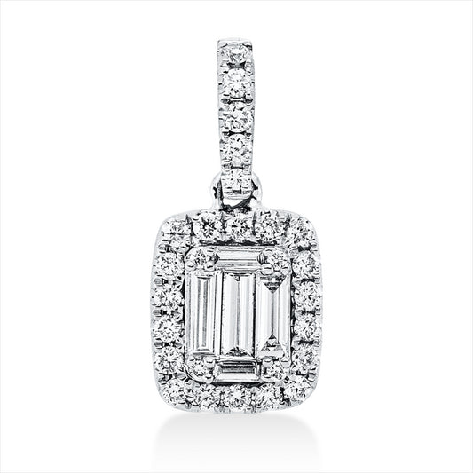 Anhänger 18 kt WG, mit Öse, 2 Bag. 0,03 ct, E-vsi, 3 Bag. 0,19 ct, E-vsi, 27 Brill. 0,23 ct, TW-si