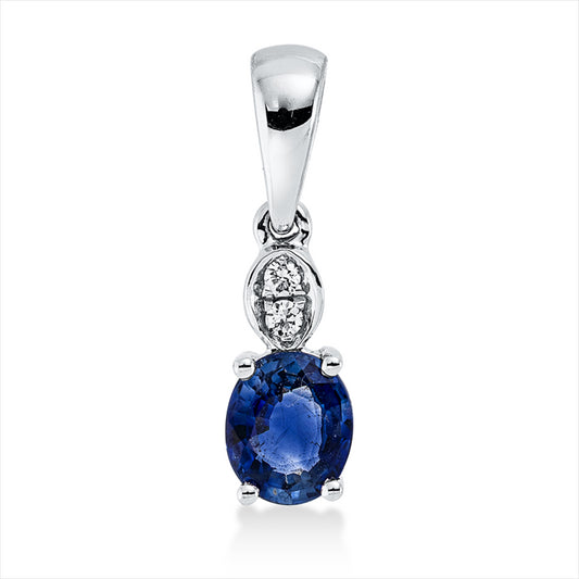 Anhänger 18 kt WG, mit Öse, 2 Brill. 0,02 ct, TW-si, 1 Saphir 0,45 ct blau