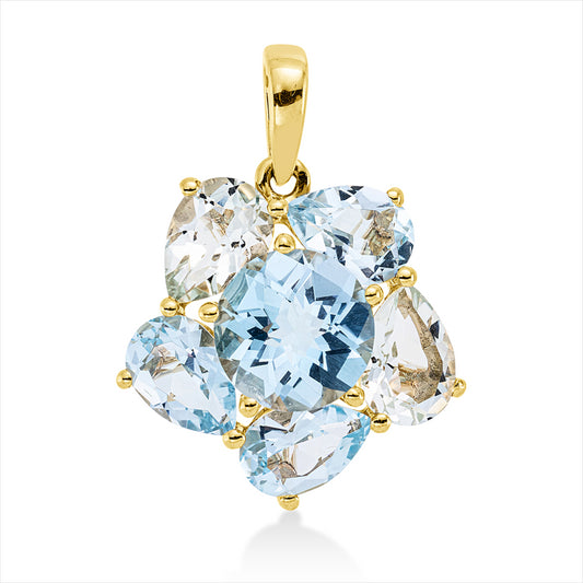 Anhänger 18 kt GG, mit Öse, 4 Topase 4,40 ct sky blue, 2 Amethyste 1,30 ct grün