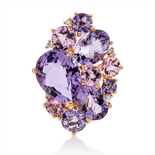 Anhänger 18 kt RG, 6 Brill. 0,05 ct, TW-si, 6 Amethyste 6,10 ct pink, 4 Turmalin 1,50 ct pink