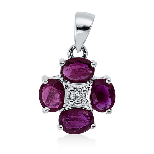 Anhänger 18 kt WG, mit Öse, 1 Brill. 0,04 ct, TW-pi, 4 Rubine 1,00 ct rot