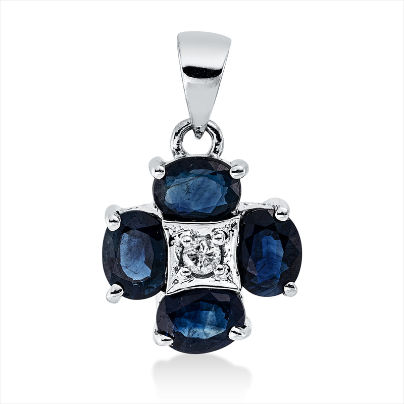 Anhänger 18 kt WG, mit Öse, 1 Brill. 0,05 ct, TW-pi, 4 Saphire 1,40 ct blau