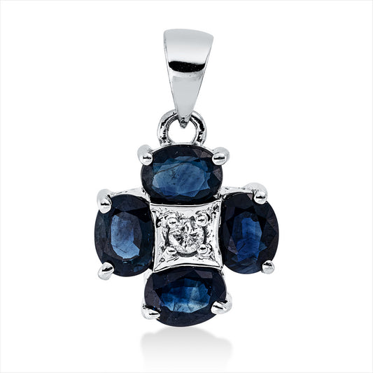 Anhänger 18 kt WG, mit Öse, 1 Brill. 0,05 ct, TW-pi, 4 Saphire 1,40 ct blau