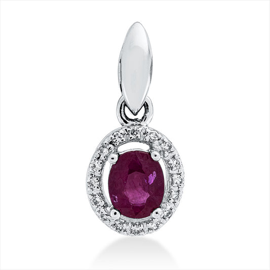 Anhänger 18 kt WG, 16 Brill. 0,04 ct, TW-si, 1 Rubin 0,38 ct rot