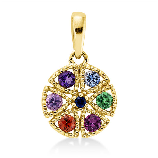 Anhänger 14 kt GG, mit Öse, 7 Saphire 0,35 ct multicolor