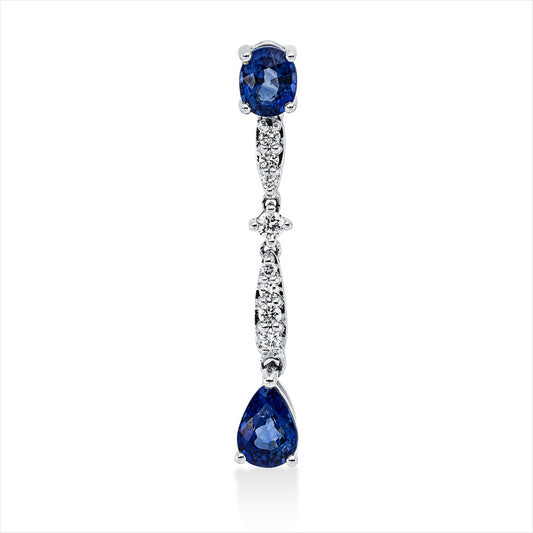 Anhänger 18 kt WG, 8 Brill. 0,11 ct, TW-vsi, 1 Saphir 0,63 ct blau, 1 Saphir 0,52 ct blau