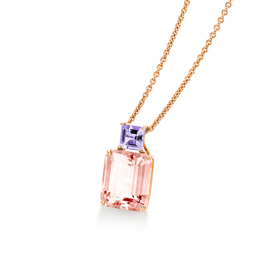 Anhänger 18 kt RG, 1 Morganit 5,60 ct pink, 1 Amethyst 0,70 ct pink
