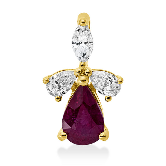 Anhänger 18 kt GG, mit Öse, 1 Nav. 0,07 ct, TW-si, 2 Tropfen 0,12 ct, TW-si, 1 Rubin 0,55 ct rot