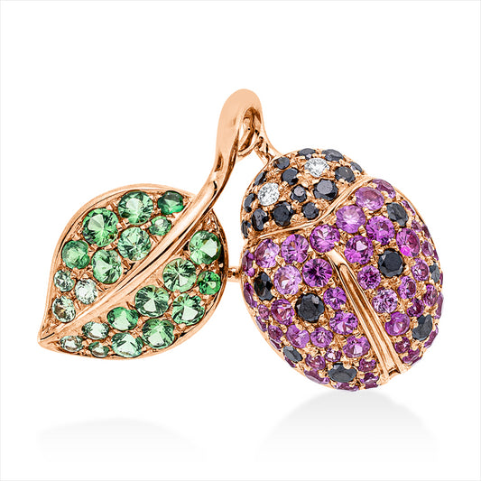 Anhänger 18 kt,2 Brill.0,02ct,TW-vsi,22 Brill.0,24ct, schwarz,21 Tsav 0,45ct grün,49 Sapp 0,65ct pink