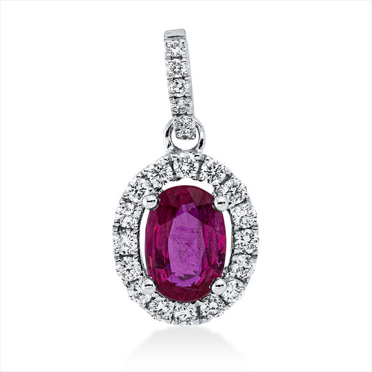 Anhänger 18 kt WG, mit Öse, 22 Brill. 0,27 ct, TW-si, 1 Rubin 0,82 ct rot