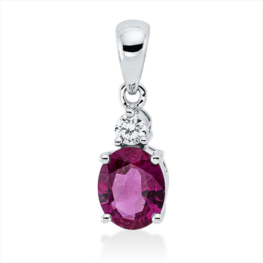 Anhänger 18 kt WG, mit Öse, 1 Brill. 0,05 ct, TW-si, 1 Rubin 0,60 ct rot