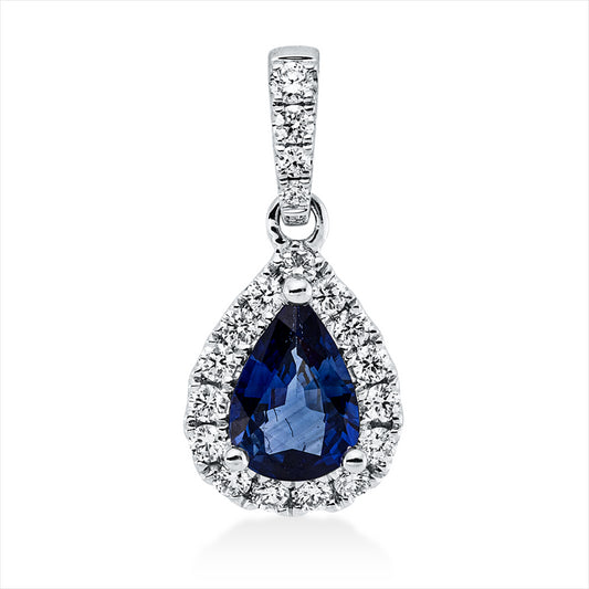Anhänger 18 kt WG, 19 Brill. 0,21 ct, TW-si, 1 Saphir 0,61 ct blau